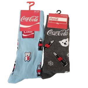 Coca Cola Soda Pop Bear Novelty 2 Pair Adult Men Crew Size 6-12 NWT